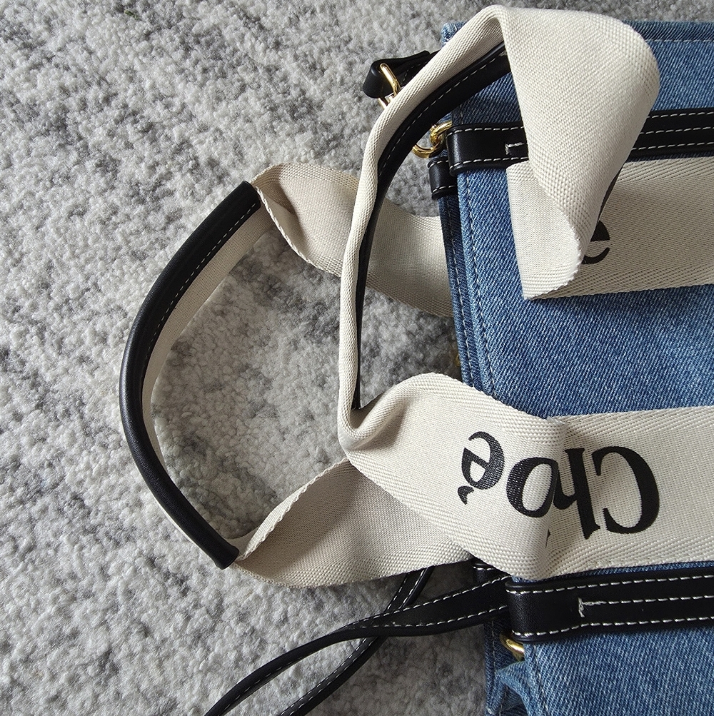Denim Blue and Cream Tote Bag - Picture 5 of 6